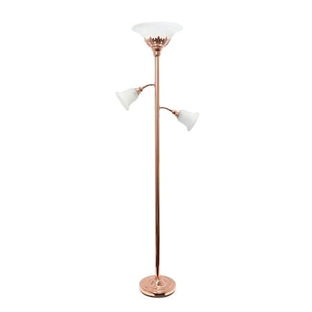 Elegant Designs LF2002-RGD 3 Light Floor Lamp With Scalloped Glass Shades; Rose Gold